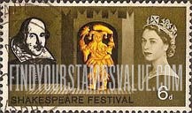 FindYourStampsValue: Great Britain (United Kingdom): Shakespeare Festival - Feste the Clown from "Twelfth Night"