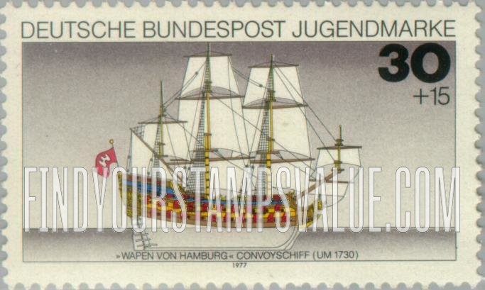 FindYourStampsValue: SEMI-POSTAL - Historic Ships: Wapen von Hamburg, c. 1730