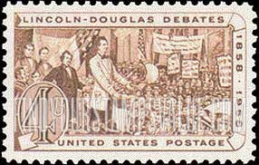 FindYourStampsValue: ABRAHAM LINCOLN BIRTH SESQUICENTENNIAL ISSUE, Lincoln - Douglas Debates, painting by Joseph Boggs Beale