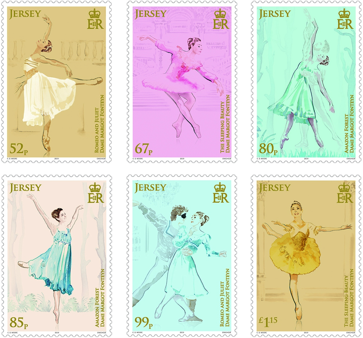 Dame Margot celebrated on six Jersey stamps