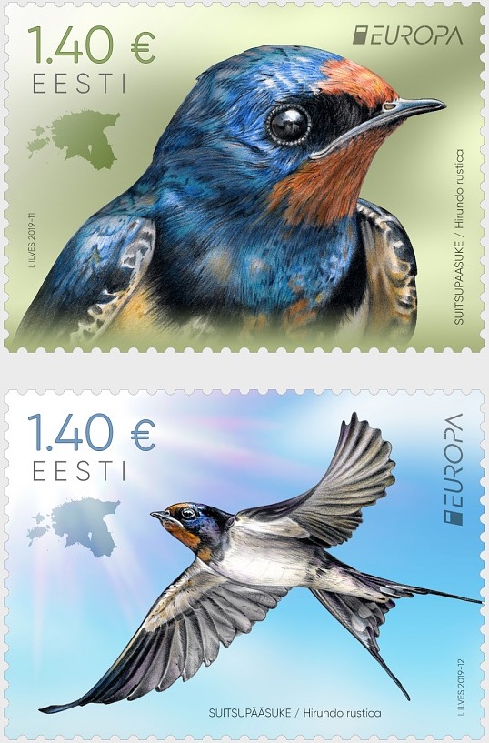 Two Estonian Europa 2019 stamps feature the barn swallow!