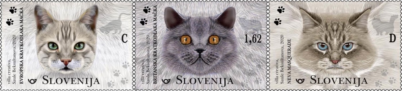 Domestic cats – three new stamps released by Slovenia Post