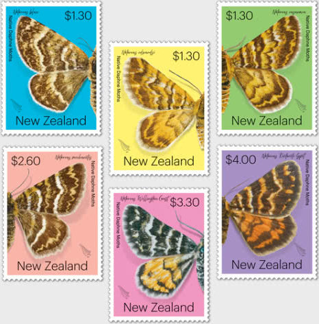 Daphne moths appeared on six new stamps by New Zealand Post!