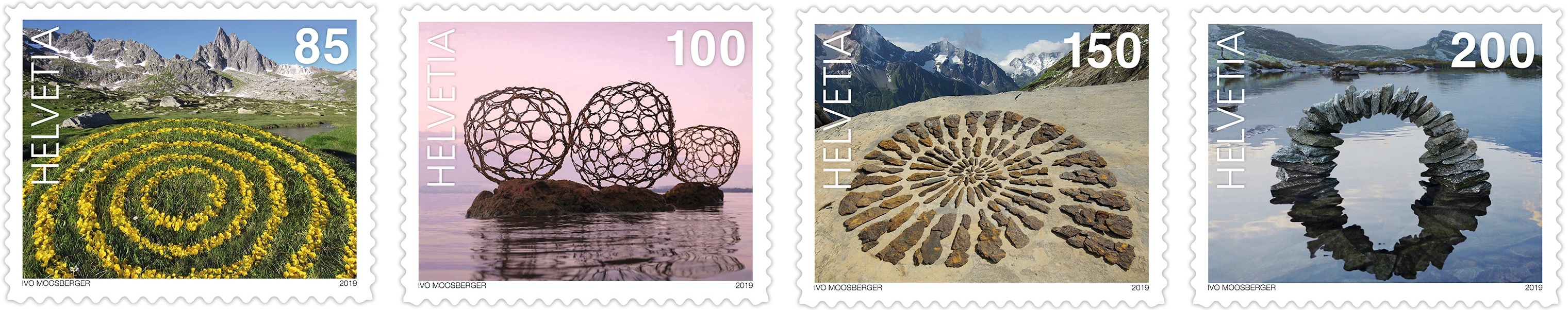 Land art – four stamps released by Swiss Post