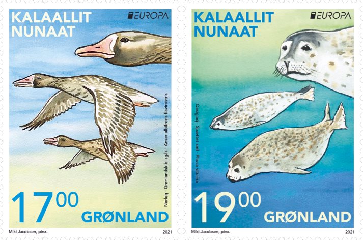 Two threatened species featured on Greenland’s spectacular EUROPA 2021 stamps!