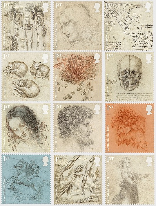 Twelve Royal Mail stamps feature Leonardo da Vinci’s works