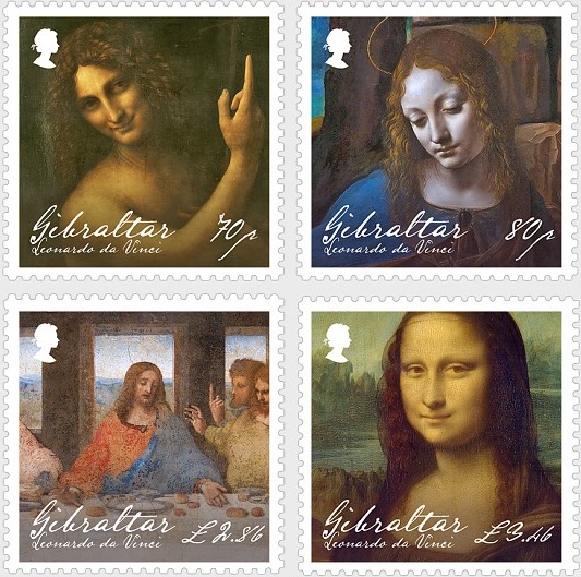 Leonardo Da Vinci’s masterpieces appeared on four Gibraltar stamps