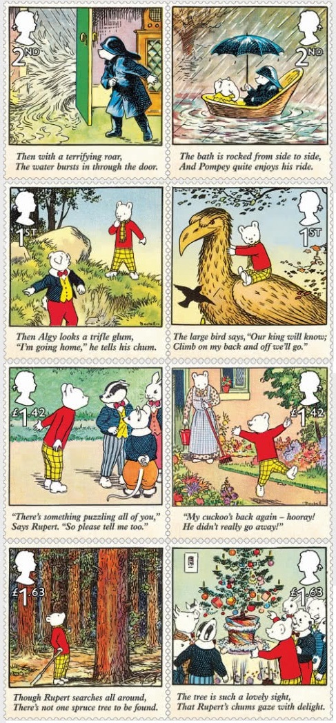 Royal Mail celebrates of Rupert Bear comic strip with eight stamps!