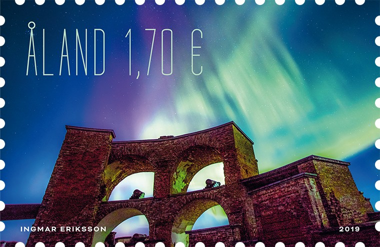 Aurora Borealis stamp presented by Åland Post