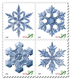 Pristine Snowflake Photographs Float on U.S. Postage Stamps