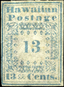 13c Blue "Hawaiian Postage" is to be sold for $25,000 by Cherrystone