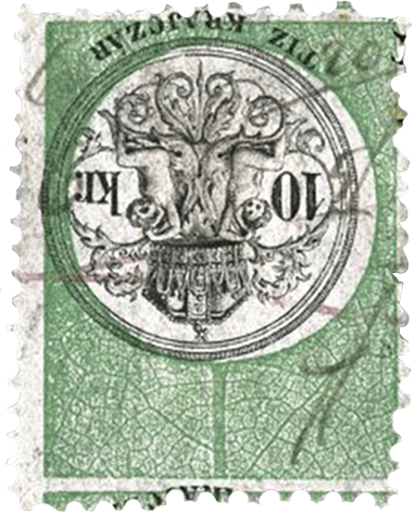 10kr black and green revenue stamp, 1868