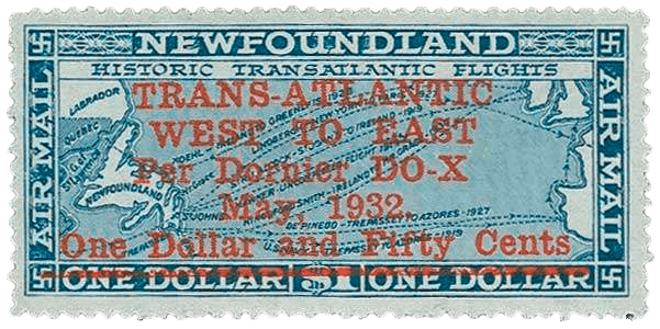 $1 Dornier DO-X Flight inverted surcharge, 1932