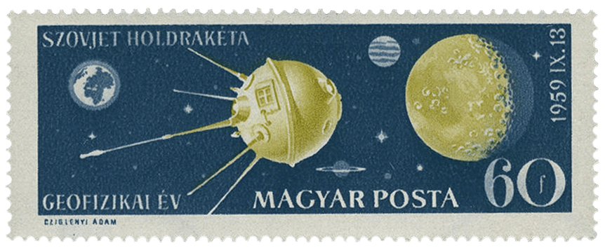 60f Soviet probe Luna 2 stamp, 1959