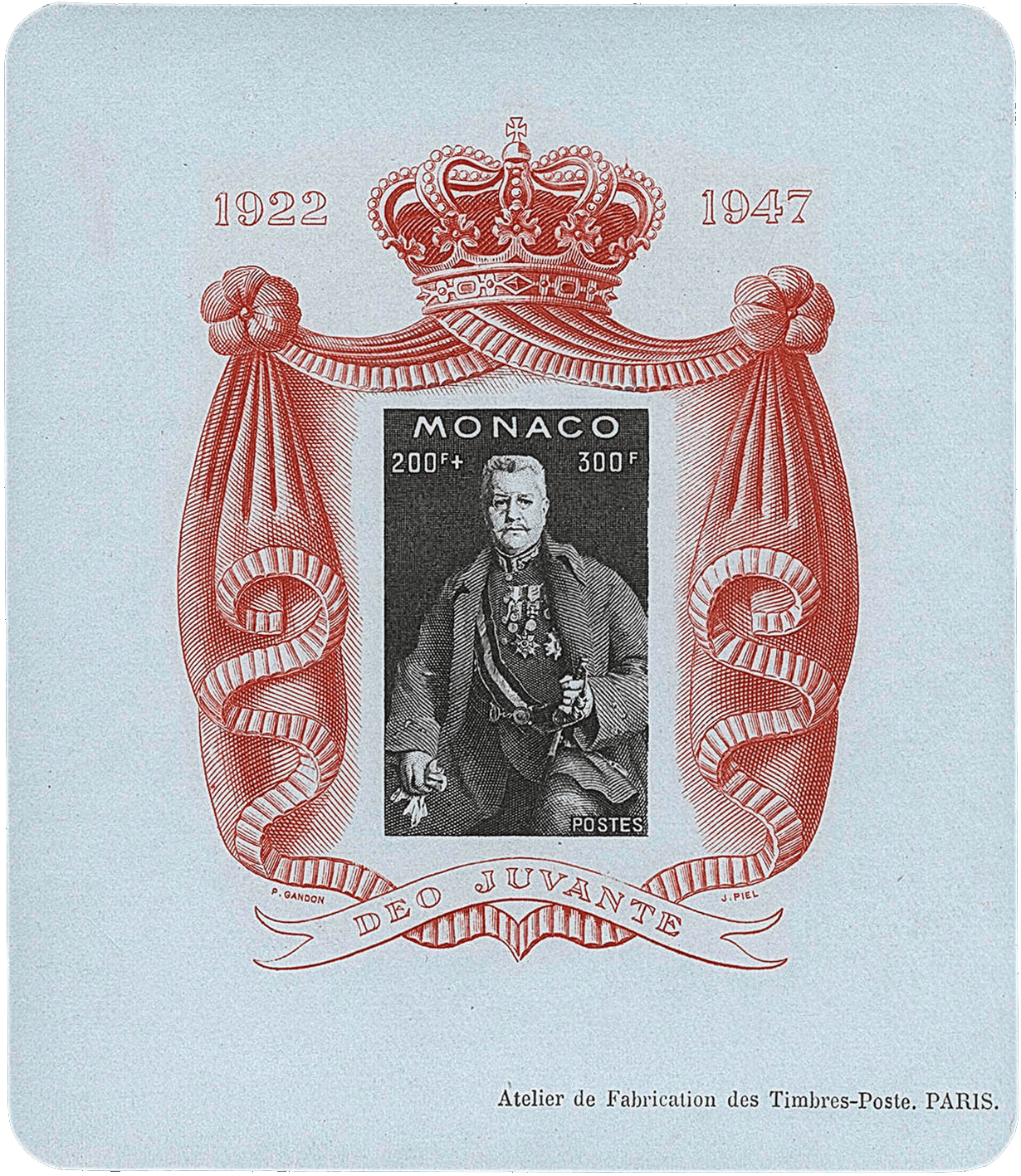 25th anniversary of the reign of Prince Louis II souvenir sheet, 1947