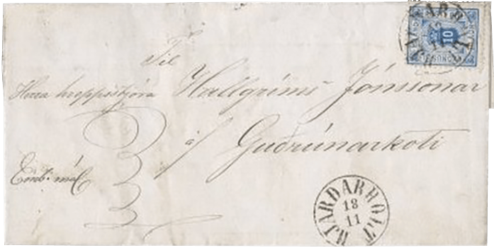 10a blue Official on letter, 1876