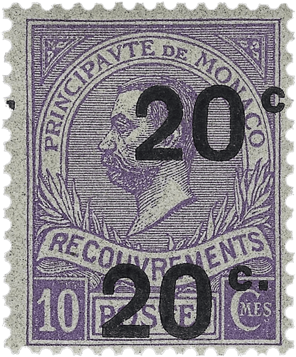 20c on 10c light violet with double surcharge, 1918