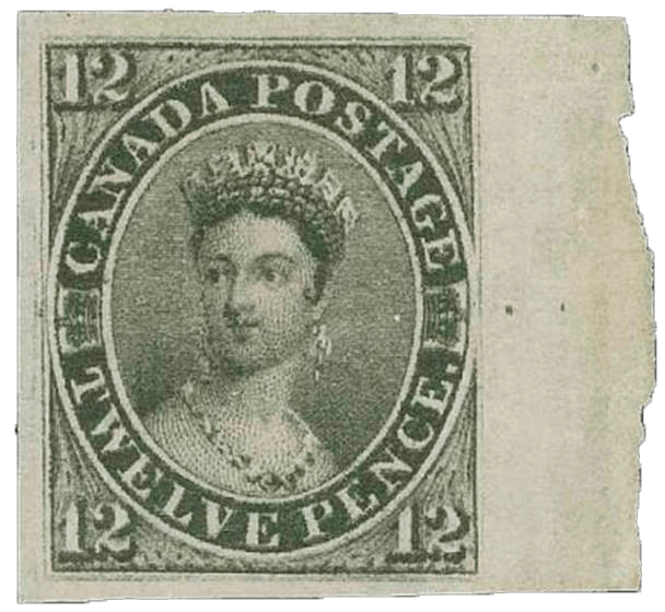 12d black Canada, 1851 rare stamp