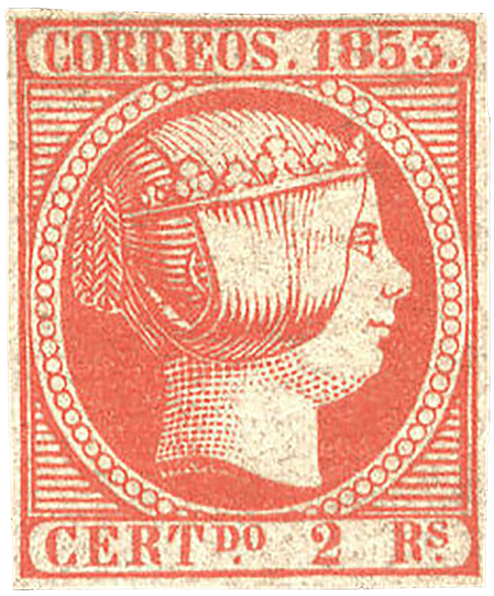 Reine Isabella II 2r timbre vermillon, 1853