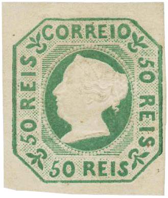 Queen Maria II 50r green stamp, 1853