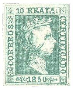 Reine Isabella II 10r timbre vert, 1850