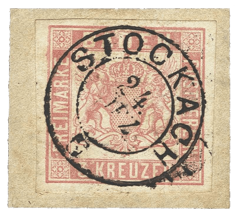 Imperforate Baden 3-kreuzer rose stamp, 1850
