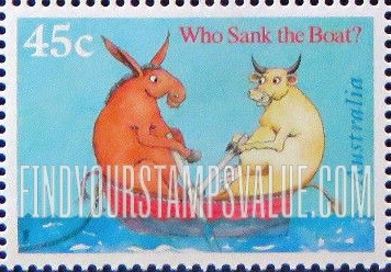 FindYourStampsValue: Children’s Book Council, 50th Anniversary: “Who Sank the Boat?”