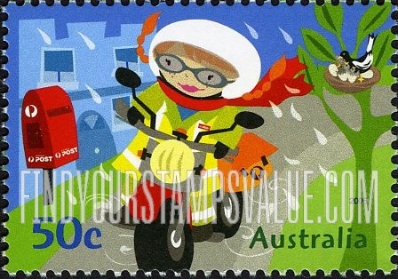 FindYourStampsValue: Postie Kate: Riding motorcycle in rain