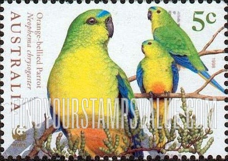 FindYourStampsValue: Endangered Birds: Orange-bellied parrot