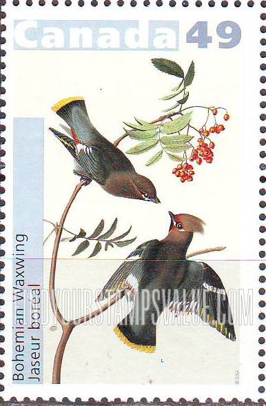 FindYourStampsValue: Bird Paintings by John James Audubon: Bohemian waxwing