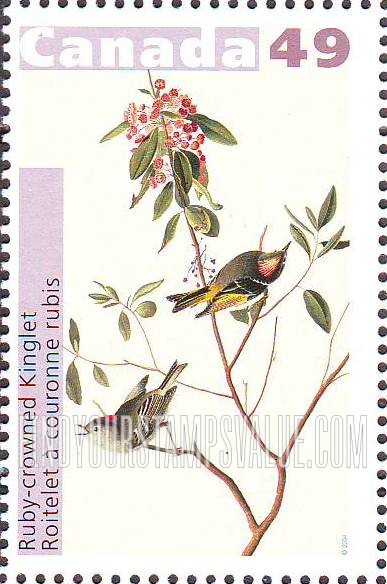 FindYourStampsValue: Bird Paintings by John James Audubon: Ruby-crowned kinglet