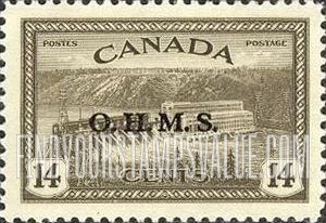 FindYourStampsValue: Official Stamps - Hydroelectric Station, Saint Maurice River overprinted in black