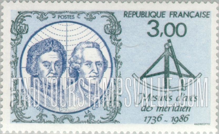 FindYourStampsValue: Pierre-Louis Moreau de Maupertuis (1698-1759), La Condamine and Sextant
