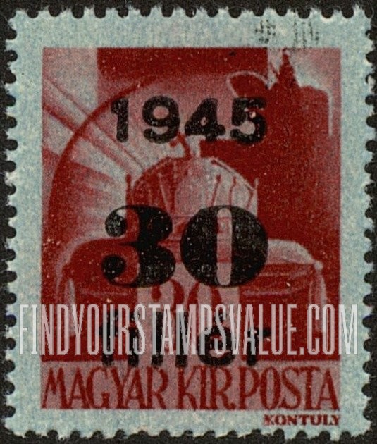 FindYourStampsValue: Crown of Saint Stephen: Types of Hungary, 1943-45, Surcharged in Black