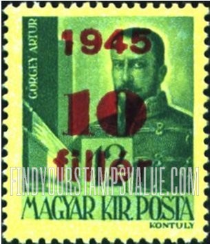 FindYourStampsValue: Portraits - Arthur Görgei: Types of Hungary, 1943-45, Surcharged in Carmine