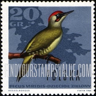 FindYourStampsValue: Forest Birds: Green Woodpecker