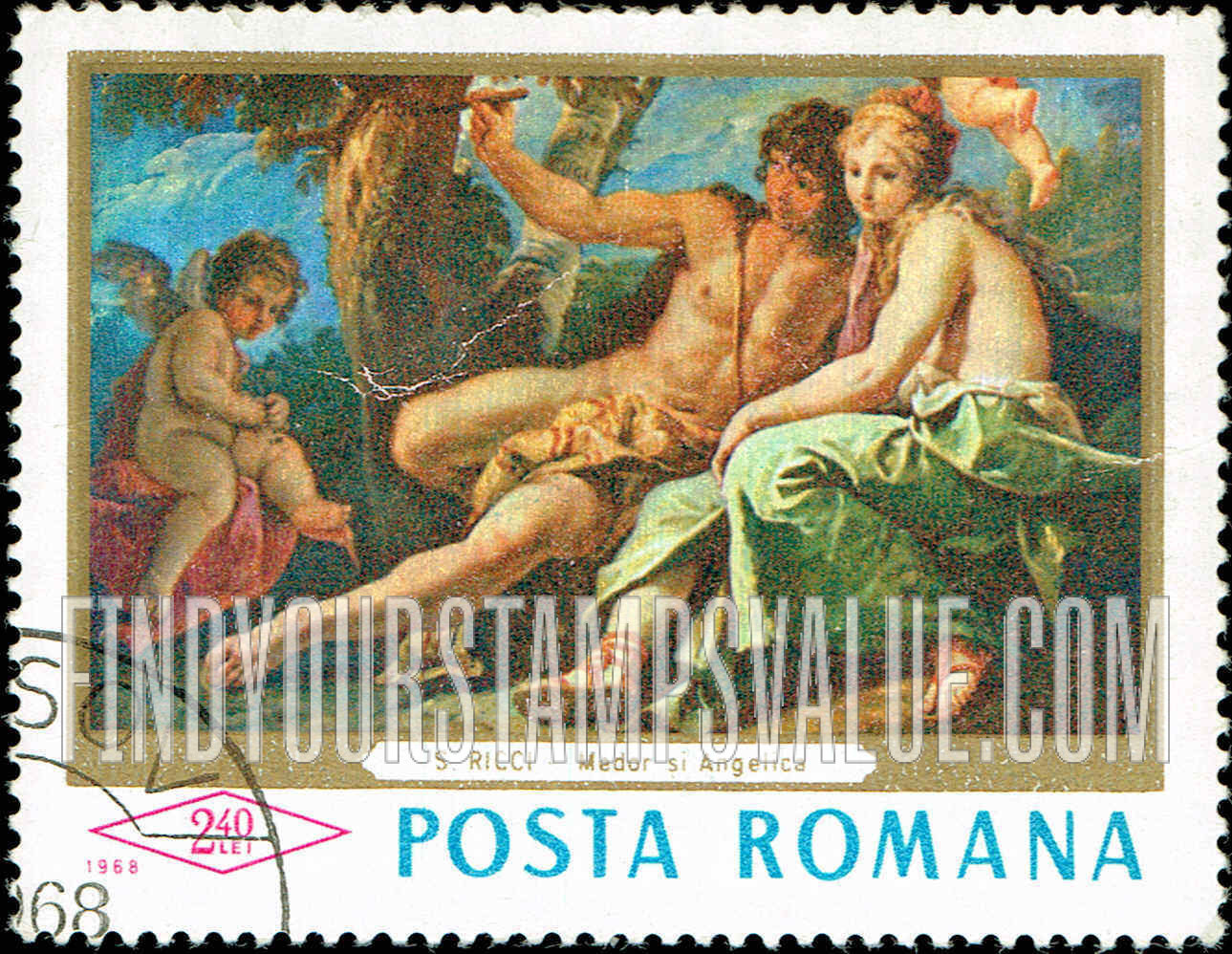 FindYourStampsValue: Paintings: Medor and Angelica, by Sebastiano Ricci, horizontal