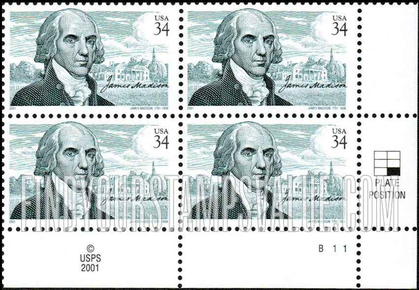 FindYourStampsValue: JAMES MADISON - Madison and His Home, Montpelier