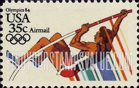 FindYourStampsValue: Air Post: SUMMER OLYMPICS, LOS ANGELES 1984 - Pole Vaulting