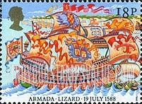 FindYourStampsValue: Great Britain (United Kingdom): Defeat of the Spanish Armada by the Royal Navy, 400th Anniversary - Armada approaching The Lizard, July 19, 1588