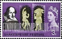 FindYourStampsValue: Great Britain (United Kingdom): Shakespeare Festival - Puck and Bottom from "A Midsummer Night's Dream"