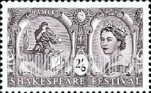 FindYourStampsValue: Great Britain (United Kingdom): Shakespeare Festival - Hamlet Holding Yorick's Skull