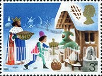 Great Britain (United Kingdom): Illustrations for Christmas Carol "Good King Wenceslas" - Page bringing Gifts