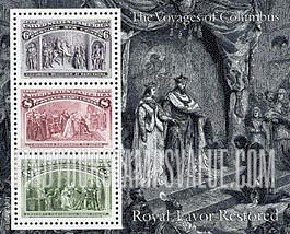 FindYourStampsValue: VOYAGES OF COLUMBUS - Royal favor restored, Souvenir sheet of 3 stamps