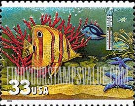 FindYourStampsValue: AQUARIUM FISH, Reef Fish - Fish, Thermometer, Self-Adhesive stamp