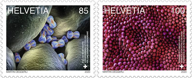 Microscopic art – two original stamps issued by Swiss Post