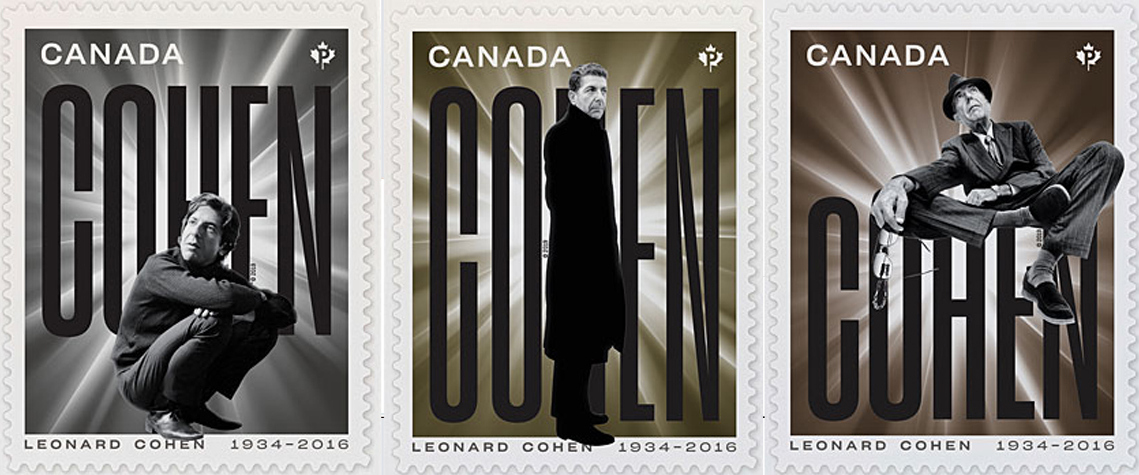 Canada Post issued three stamps in honor of Leonard Cohen