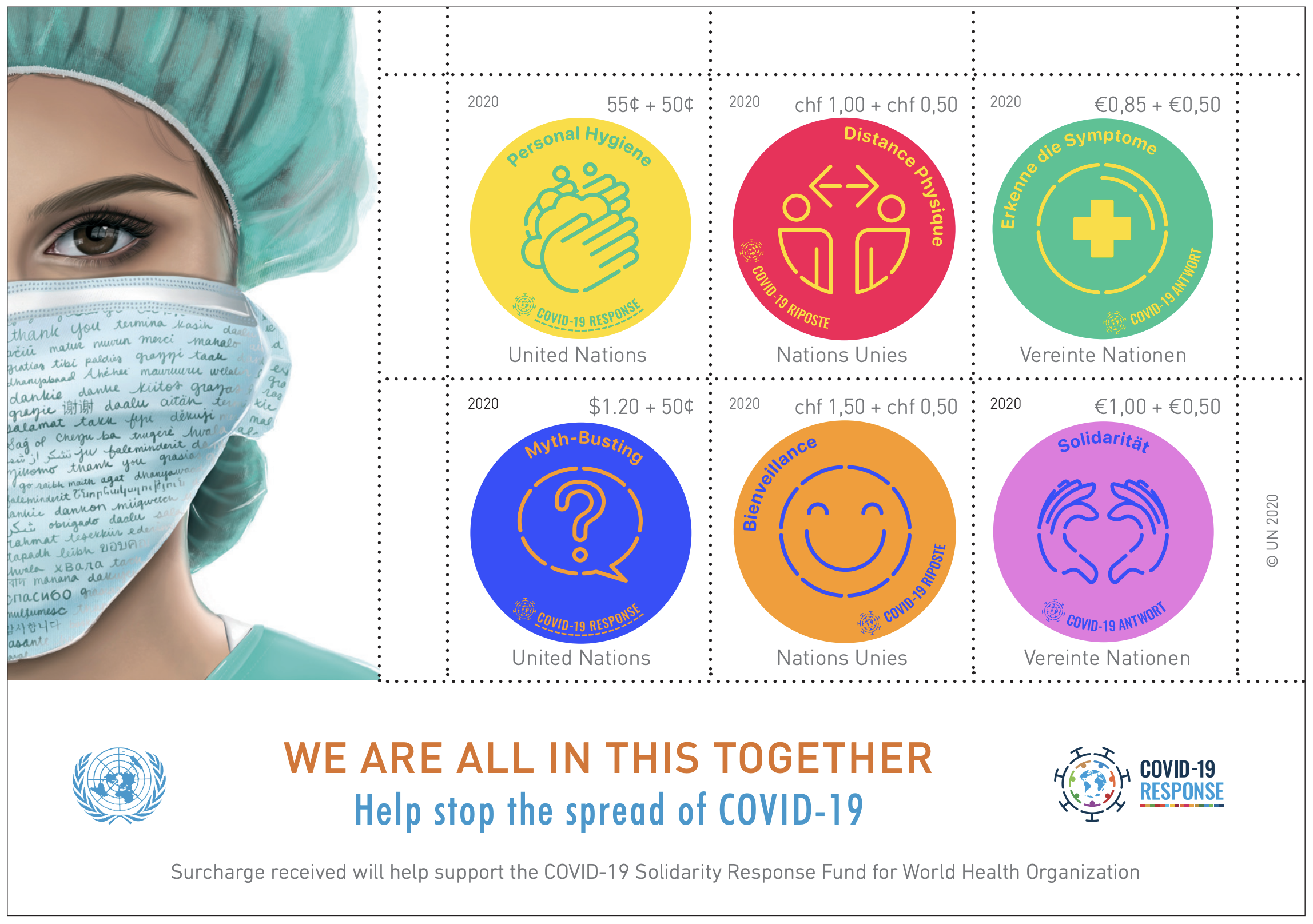 UNPA created six stamps to raise money for WHO COVID-19 fund!