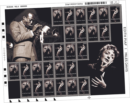 France and USA joint stamp issue: Edith Piaf and Miles Davis
