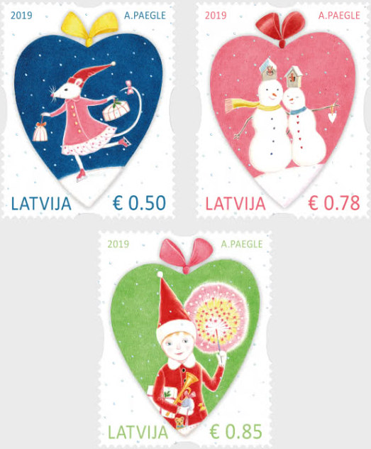 Latvijas Pasts released three wonderfully illustrated Xmas stamps!